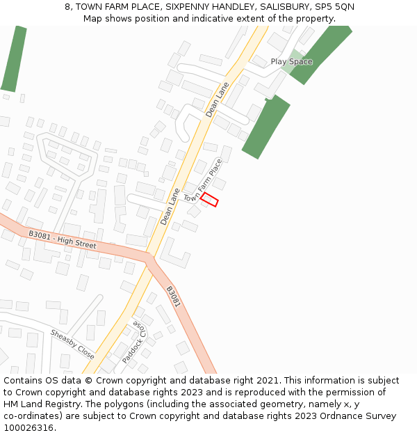 8, TOWN FARM PLACE, SIXPENNY HANDLEY, SALISBURY, SP5 5QN: Location map and indicative extent of plot