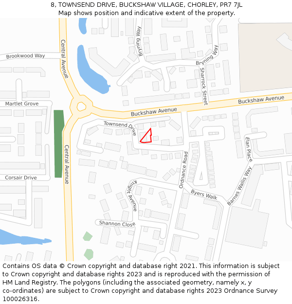 8, TOWNSEND DRIVE, BUCKSHAW VILLAGE, CHORLEY, PR7 7JL: Location map and indicative extent of plot
