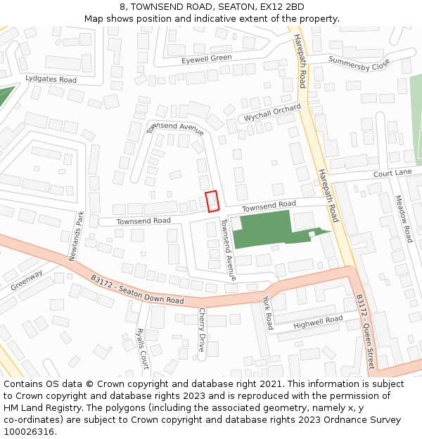 8, TOWNSEND ROAD, SEATON, EX12 2BD: Location map and indicative extent of plot