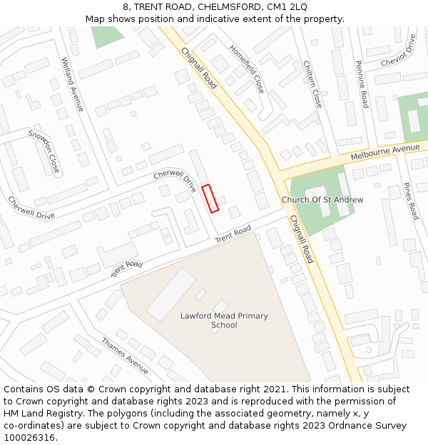 8, TRENT ROAD, CHELMSFORD, CM1 2LQ: Location map and indicative extent of plot