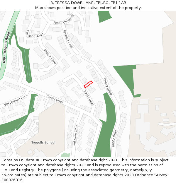 8, TRESSA DOWR LANE, TRURO, TR1 1AR: Location map and indicative extent of plot
