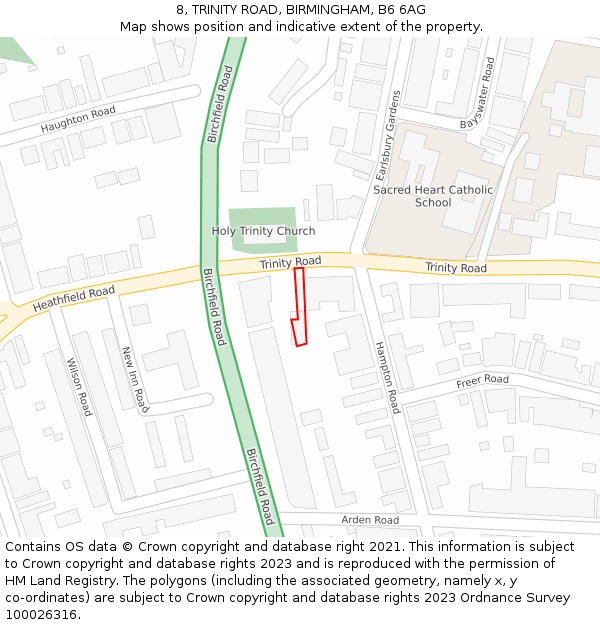 8, TRINITY ROAD, BIRMINGHAM, B6 6AG: Location map and indicative extent of plot