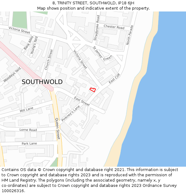 8, TRINITY STREET, SOUTHWOLD, IP18 6JH: Location map and indicative extent of plot