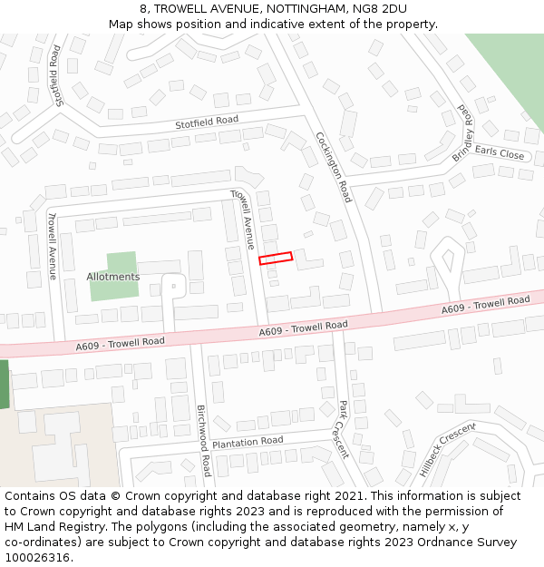 8, TROWELL AVENUE, NOTTINGHAM, NG8 2DU: Location map and indicative extent of plot