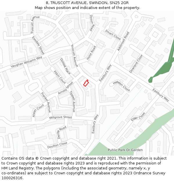 8, TRUSCOTT AVENUE, SWINDON, SN25 2GR: Location map and indicative extent of plot