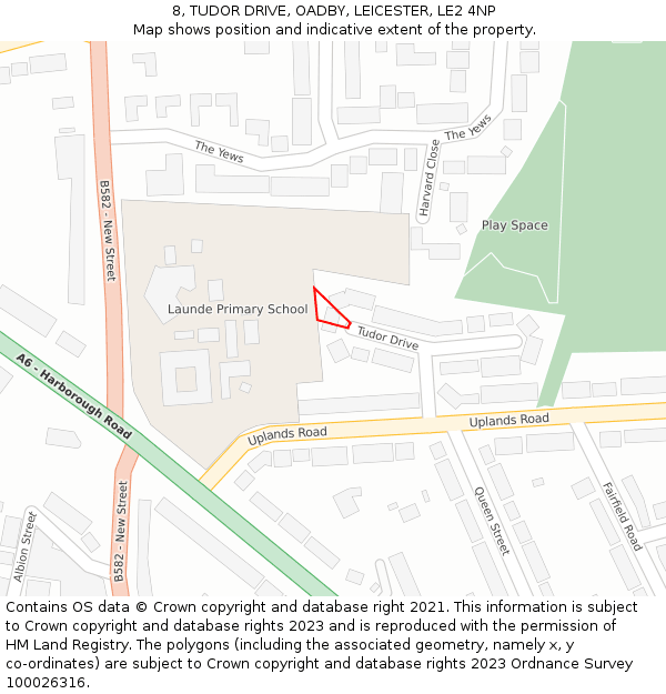8, TUDOR DRIVE, OADBY, LEICESTER, LE2 4NP: Location map and indicative extent of plot