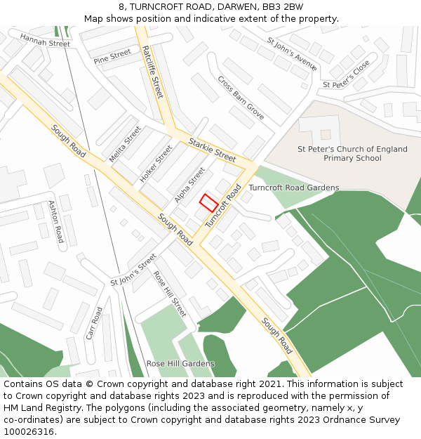 8, TURNCROFT ROAD, DARWEN, BB3 2BW: Location map and indicative extent of plot