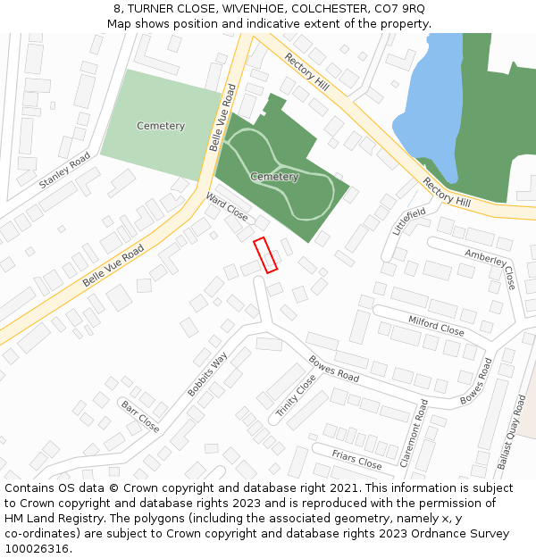 8, TURNER CLOSE, WIVENHOE, COLCHESTER, CO7 9RQ: Location map and indicative extent of plot