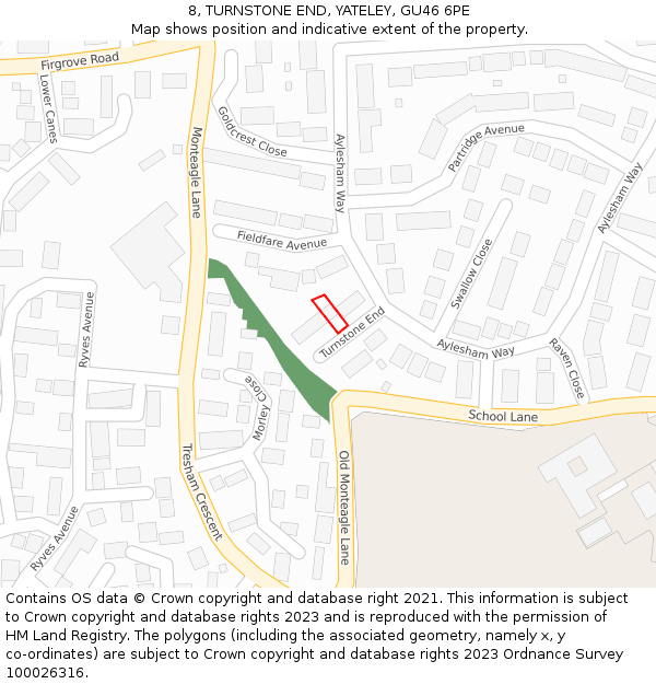8, TURNSTONE END, YATELEY, GU46 6PE: Location map and indicative extent of plot
