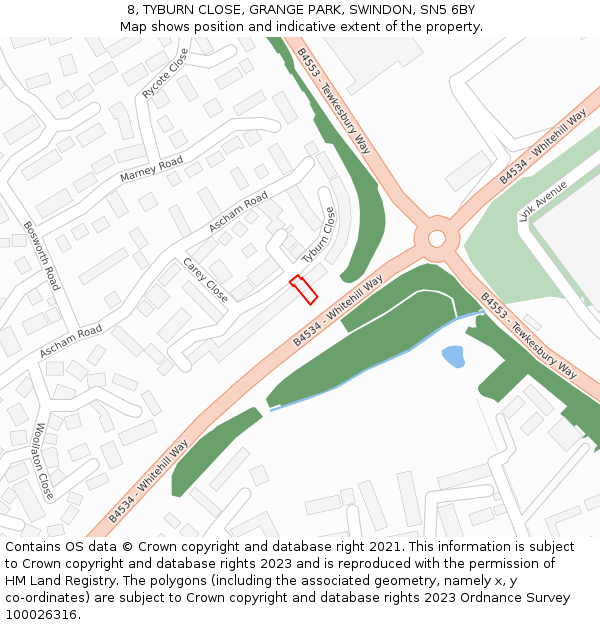 8, TYBURN CLOSE, GRANGE PARK, SWINDON, SN5 6BY: Location map and indicative extent of plot