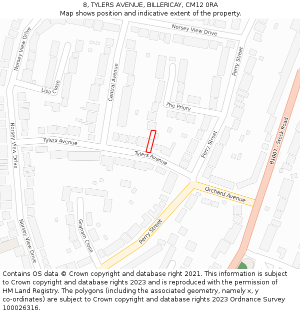 8, TYLERS AVENUE, BILLERICAY, CM12 0RA: Location map and indicative extent of plot