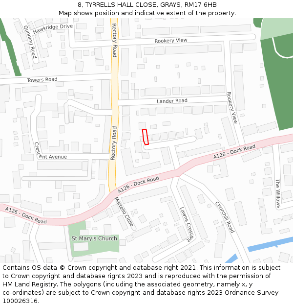 8, TYRRELLS HALL CLOSE, GRAYS, RM17 6HB: Location map and indicative extent of plot