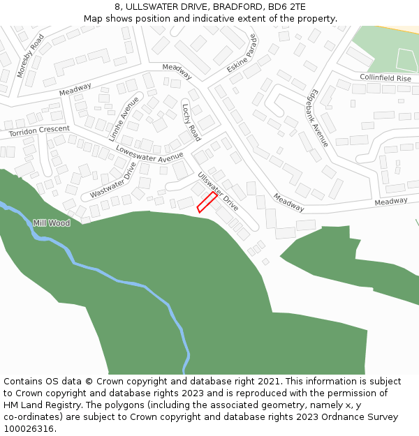 8, ULLSWATER DRIVE, BRADFORD, BD6 2TE: Location map and indicative extent of plot