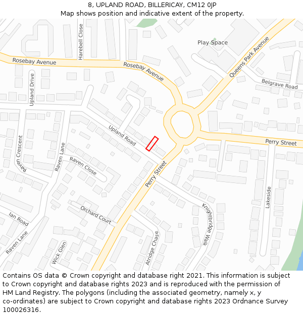 8, UPLAND ROAD, BILLERICAY, CM12 0JP: Location map and indicative extent of plot