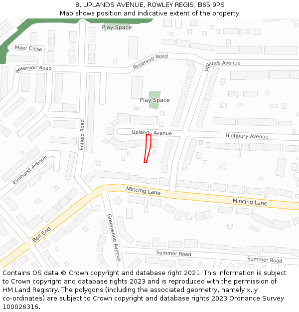8, UPLANDS AVENUE, ROWLEY REGIS, B65 9PS: Location map and indicative extent of plot