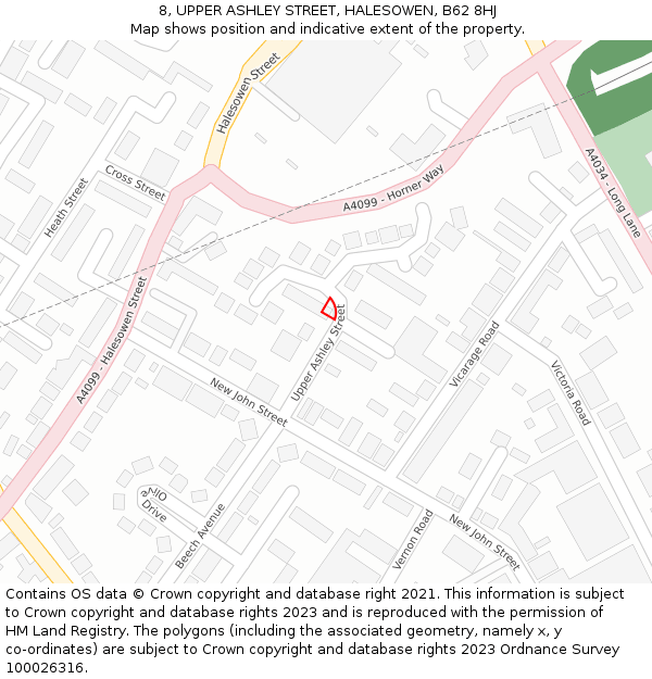 8, UPPER ASHLEY STREET, HALESOWEN, B62 8HJ: Location map and indicative extent of plot