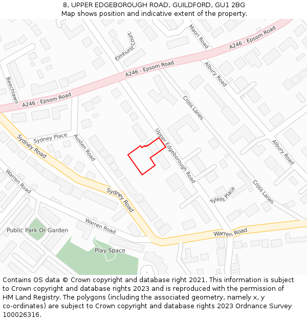 8, UPPER EDGEBOROUGH ROAD, GUILDFORD, GU1 2BG: Location map and indicative extent of plot