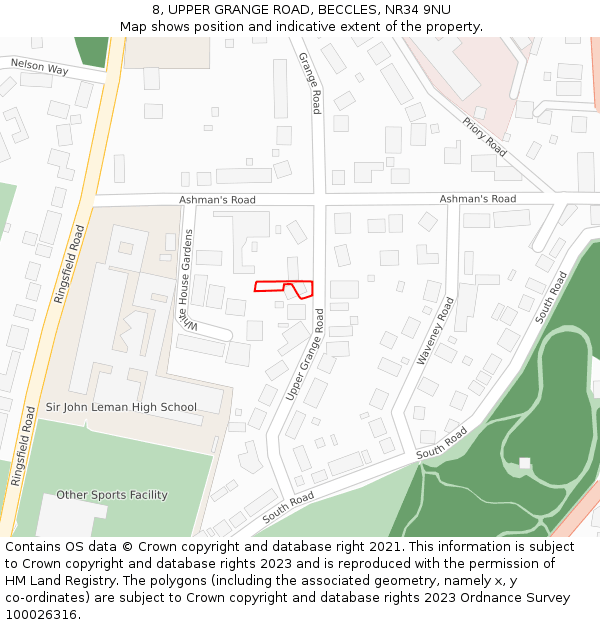 8, UPPER GRANGE ROAD, BECCLES, NR34 9NU: Location map and indicative extent of plot