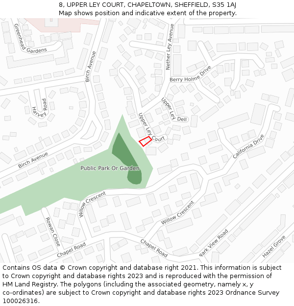 8, UPPER LEY COURT, CHAPELTOWN, SHEFFIELD, S35 1AJ: Location map and indicative extent of plot