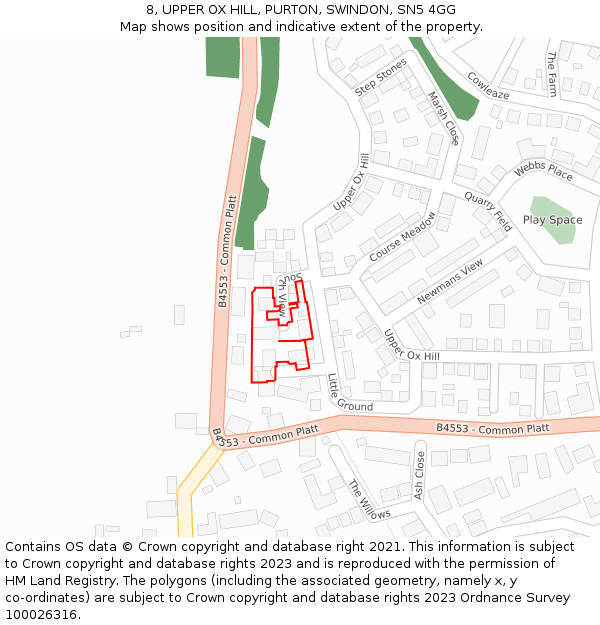 8, UPPER OX HILL, PURTON, SWINDON, SN5 4GG: Location map and indicative extent of plot