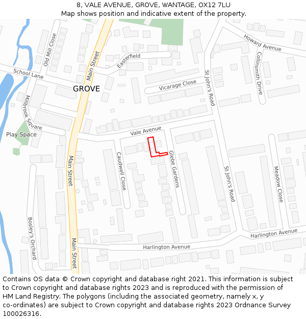 8, VALE AVENUE, GROVE, WANTAGE, OX12 7LU: Location map and indicative extent of plot