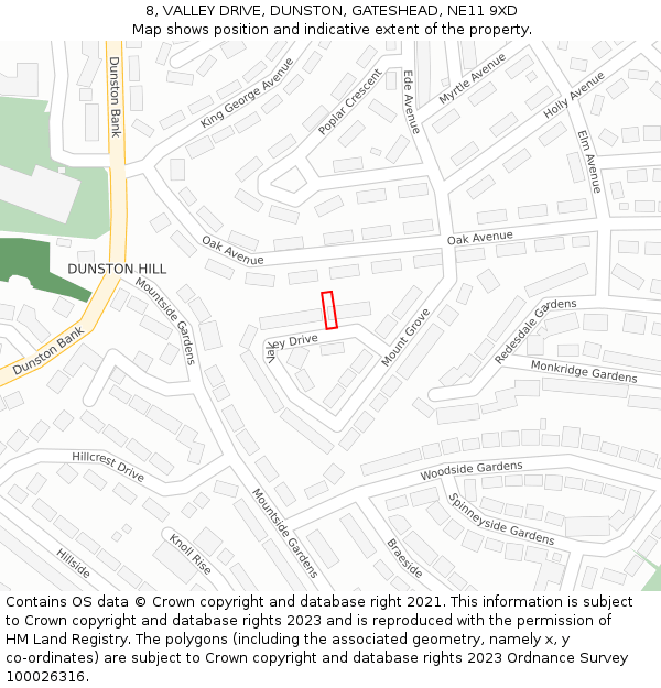 8, VALLEY DRIVE, DUNSTON, GATESHEAD, NE11 9XD: Location map and indicative extent of plot