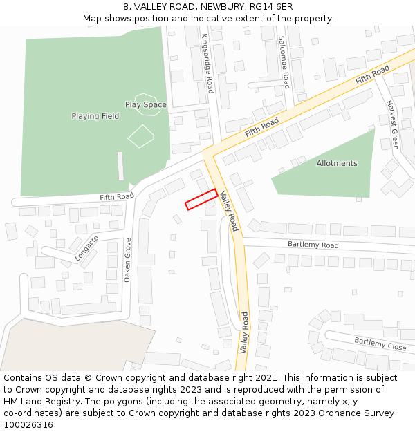 8, VALLEY ROAD, NEWBURY, RG14 6ER: Location map and indicative extent of plot