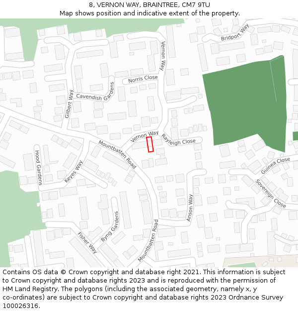 8, VERNON WAY, BRAINTREE, CM7 9TU: Location map and indicative extent of plot