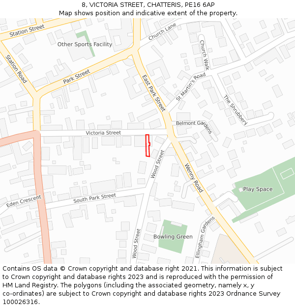 8, VICTORIA STREET, CHATTERIS, PE16 6AP: Location map and indicative extent of plot