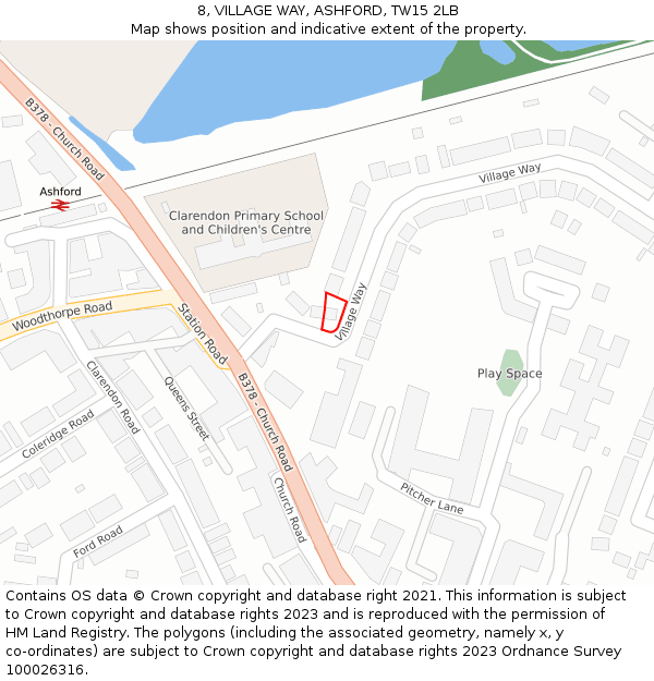 8, VILLAGE WAY, ASHFORD, TW15 2LB: Location map and indicative extent of plot