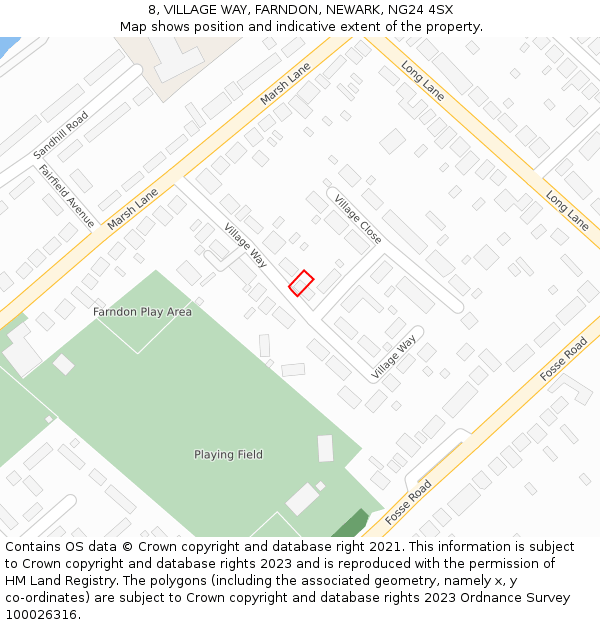 8, VILLAGE WAY, FARNDON, NEWARK, NG24 4SX: Location map and indicative extent of plot