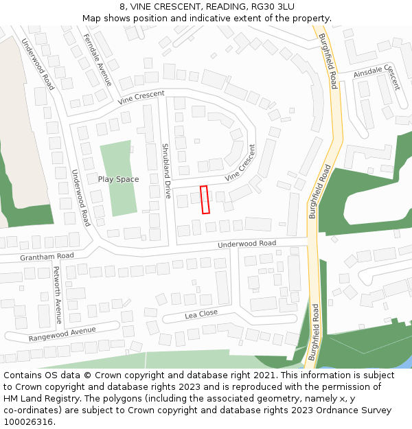 8, VINE CRESCENT, READING, RG30 3LU: Location map and indicative extent of plot