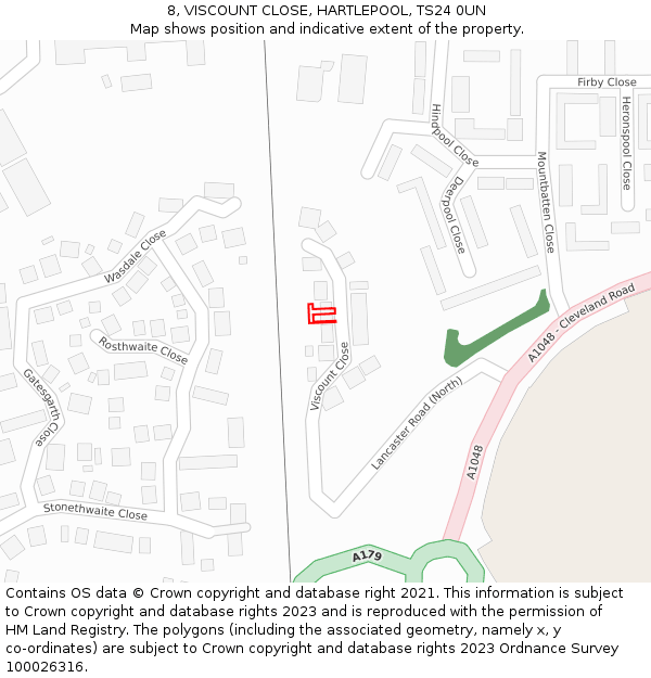 8, VISCOUNT CLOSE, HARTLEPOOL, TS24 0UN: Location map and indicative extent of plot