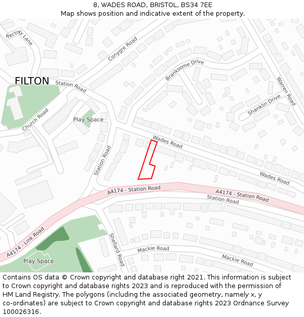 8, WADES ROAD, BRISTOL, BS34 7EE: Location map and indicative extent of plot