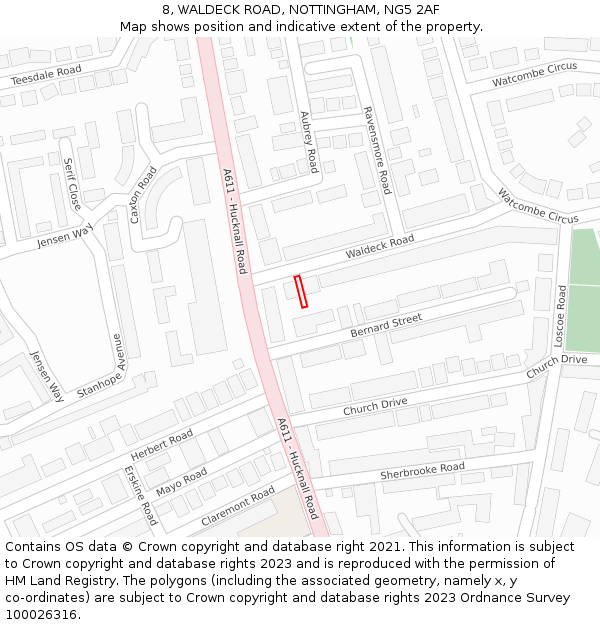 8, WALDECK ROAD, NOTTINGHAM, NG5 2AF: Location map and indicative extent of plot