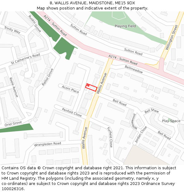 8, WALLIS AVENUE, MAIDSTONE, ME15 9DX: Location map and indicative extent of plot