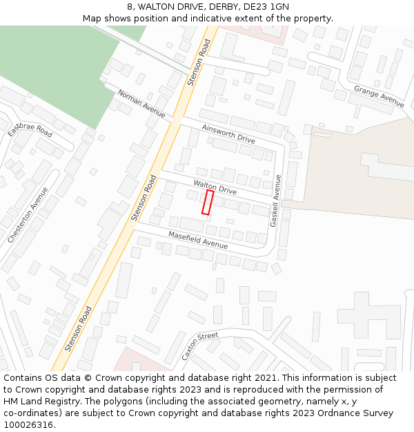 8, WALTON DRIVE, DERBY, DE23 1GN: Location map and indicative extent of plot