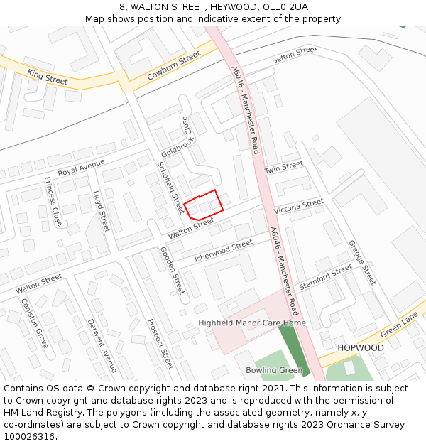 8, WALTON STREET, HEYWOOD, OL10 2UA: Location map and indicative extent of plot