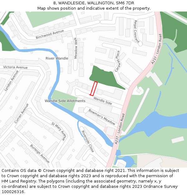 8, WANDLESIDE, WALLINGTON, SM6 7DR: Location map and indicative extent of plot