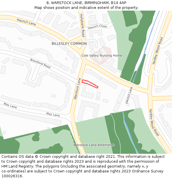 8, WARSTOCK LANE, BIRMINGHAM, B14 4AP: Location map and indicative extent of plot