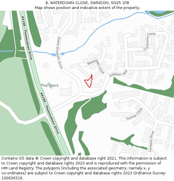 8, WATERDOWN CLOSE, SWINDON, SN25 1FB: Location map and indicative extent of plot
