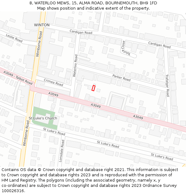 8, WATERLOO MEWS, 15, ALMA ROAD, BOURNEMOUTH, BH9 1FD: Location map and indicative extent of plot