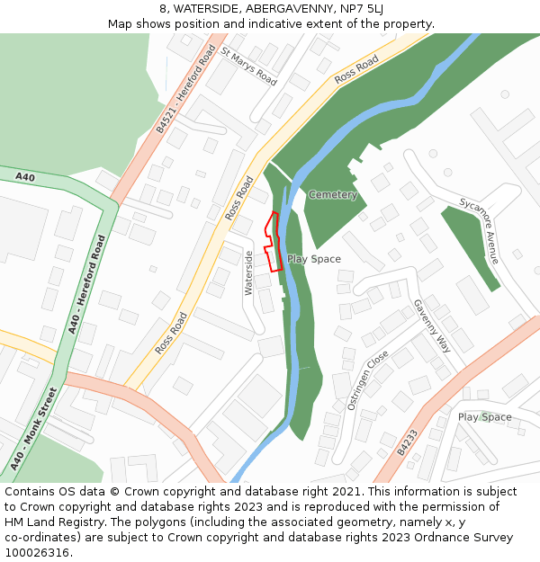 8, WATERSIDE, ABERGAVENNY, NP7 5LJ: Location map and indicative extent of plot