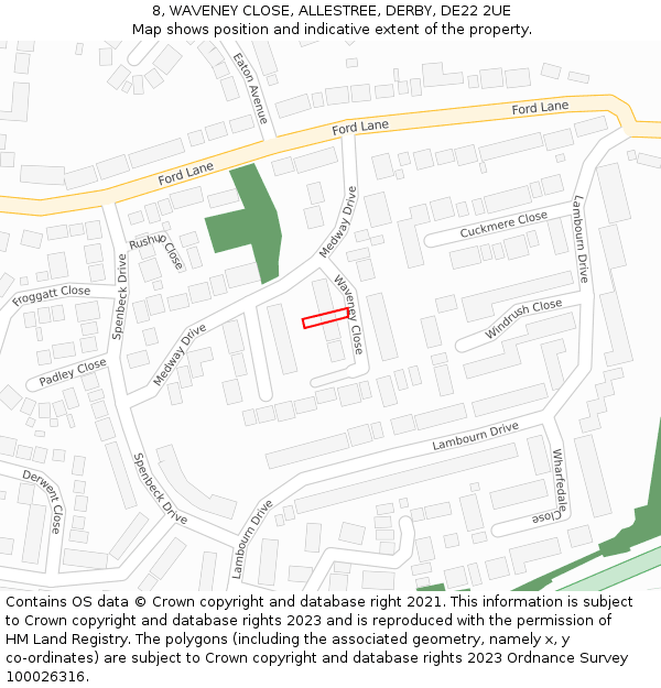 8, WAVENEY CLOSE, ALLESTREE, DERBY, DE22 2UE: Location map and indicative extent of plot
