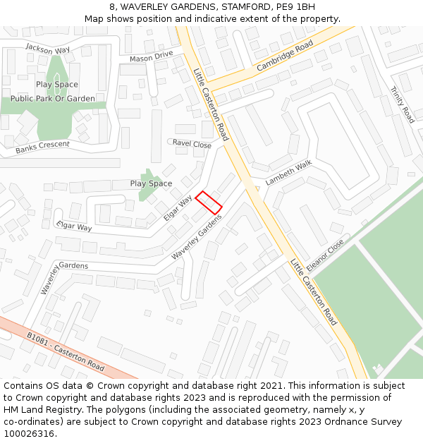 8, WAVERLEY GARDENS, STAMFORD, PE9 1BH: Location map and indicative extent of plot