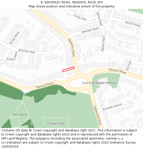 8, WAVERLEY ROAD, READING, RG30 2PX: Location map and indicative extent of plot