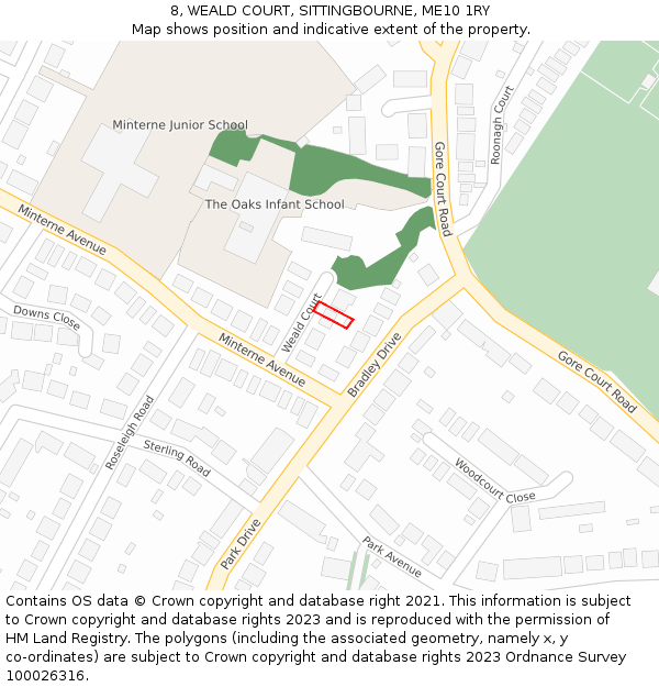 8, WEALD COURT, SITTINGBOURNE, ME10 1RY: Location map and indicative extent of plot