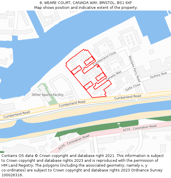 8, WEARE COURT, CANADA WAY, BRISTOL, BS1 6XF: Location map and indicative extent of plot