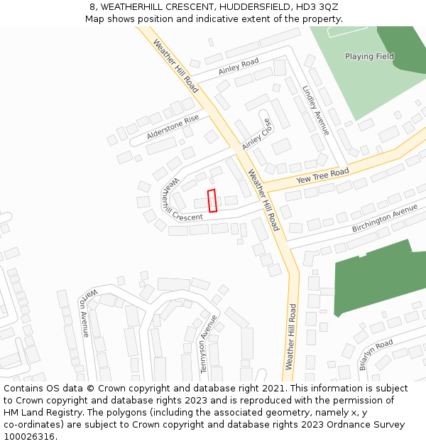8, WEATHERHILL CRESCENT, HUDDERSFIELD, HD3 3QZ: Location map and indicative extent of plot