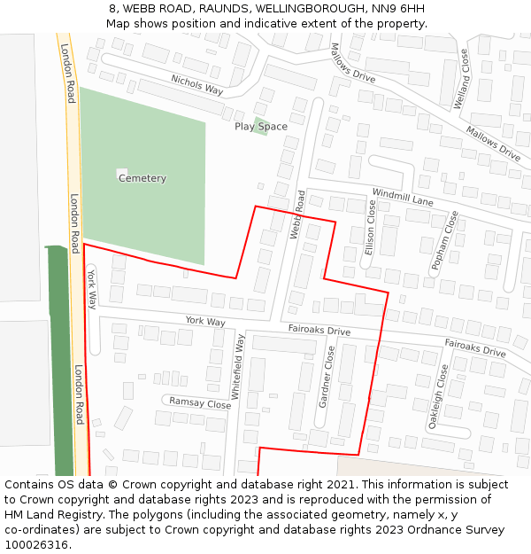 8, WEBB ROAD, RAUNDS, WELLINGBOROUGH, NN9 6HH: Location map and indicative extent of plot